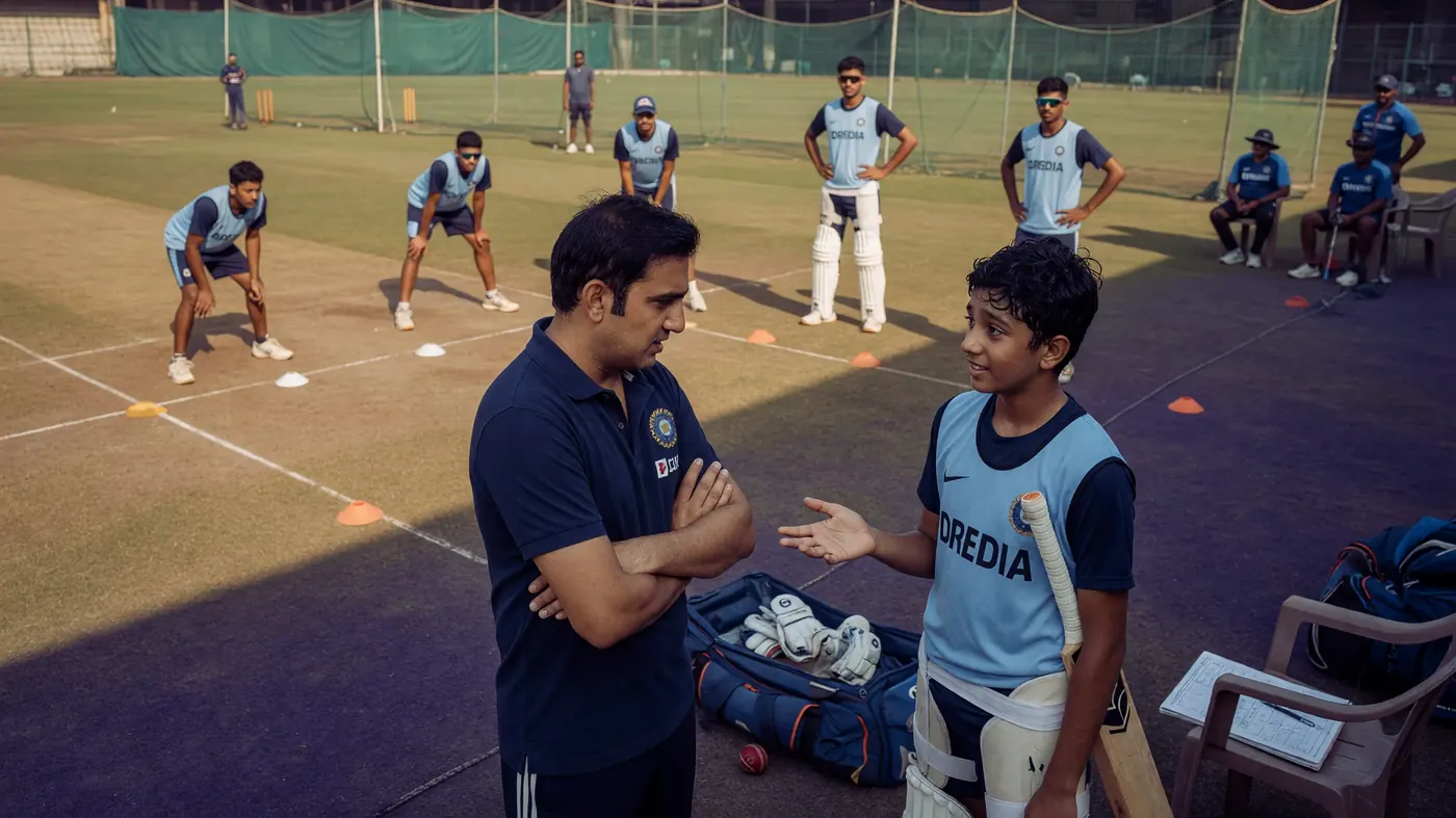 Cricket fielders in a tight ring with the bowler at the top of the mark in a T20 match